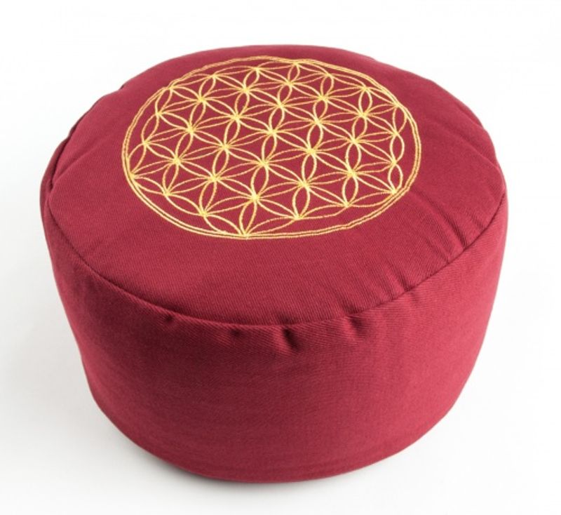 Meditasjonspute Livets Blomst rød- Flower of Life Meditation cus