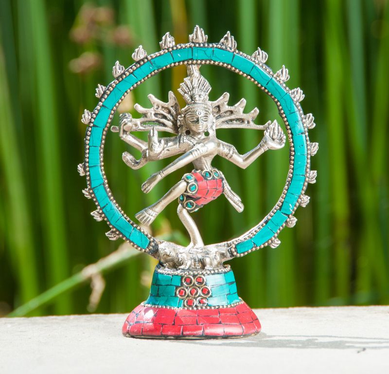 Shiva Nataraj 14 cm brass silver plated with stones